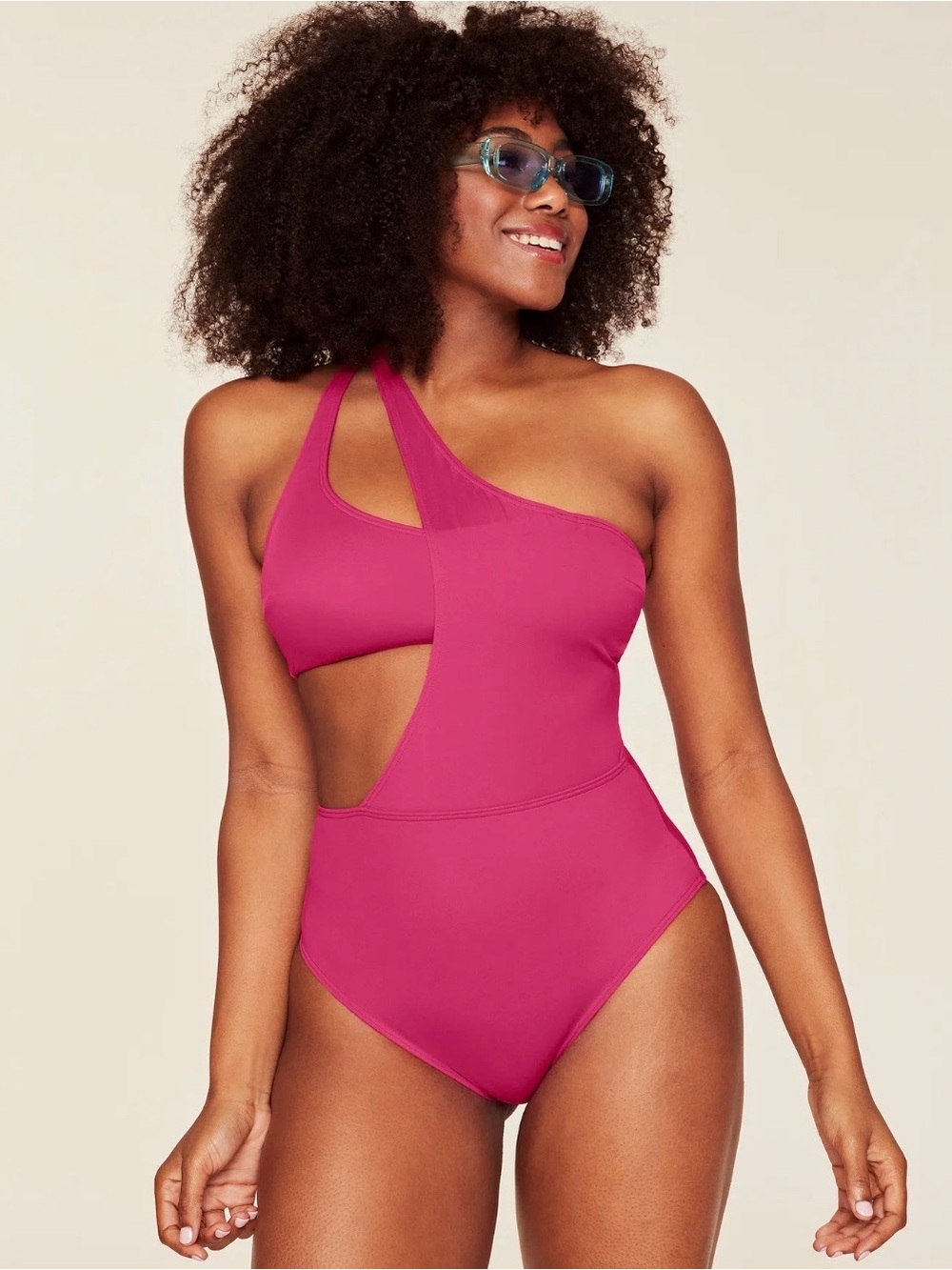 Adore Me Hot Pink One-Shoulder Cutout One-Piece Swimsuit